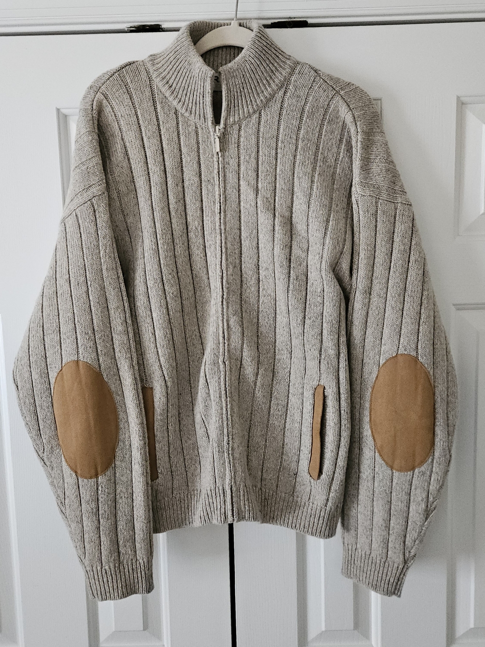 Orvis Mens Wool Blend Full Zip Rib-Knit Mock Neck Elbow Patch Sweater Pockets L